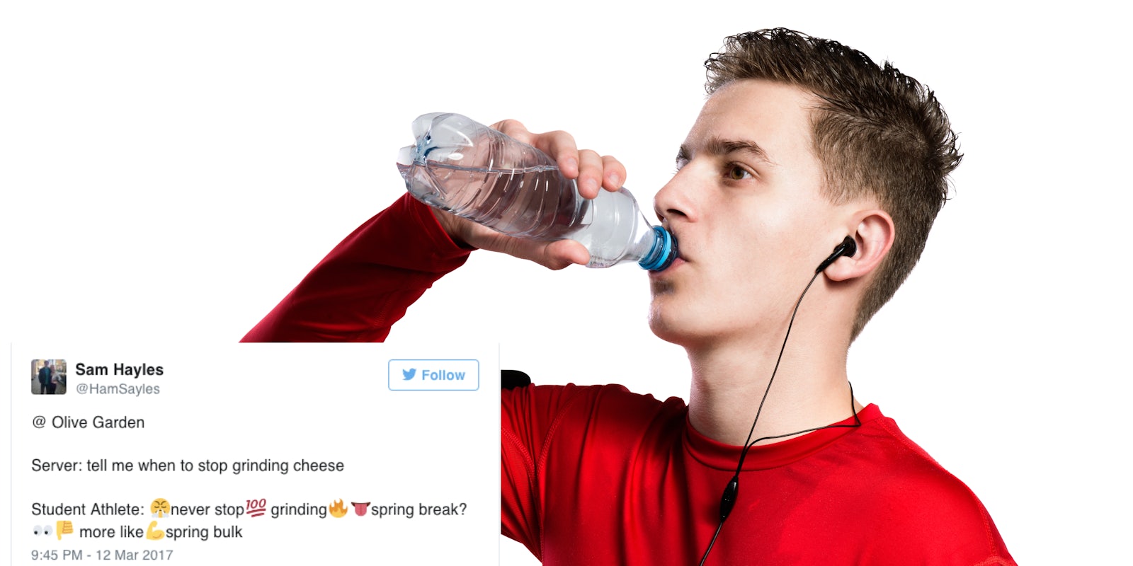 student athlete meme: teen drinking water after exercising