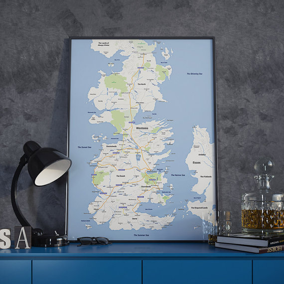 Westeros Map King\u2019s Landing Map GoT Map Poster on Handmade Scroll Game of Thrones