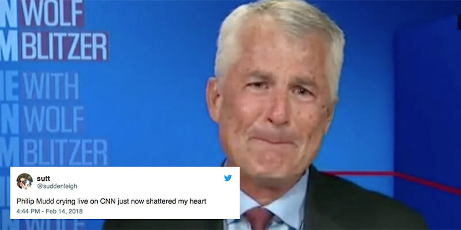 CNN analyst Philip Mudd broke down in tears during an interview about the school shooting in Parkland, Florida.