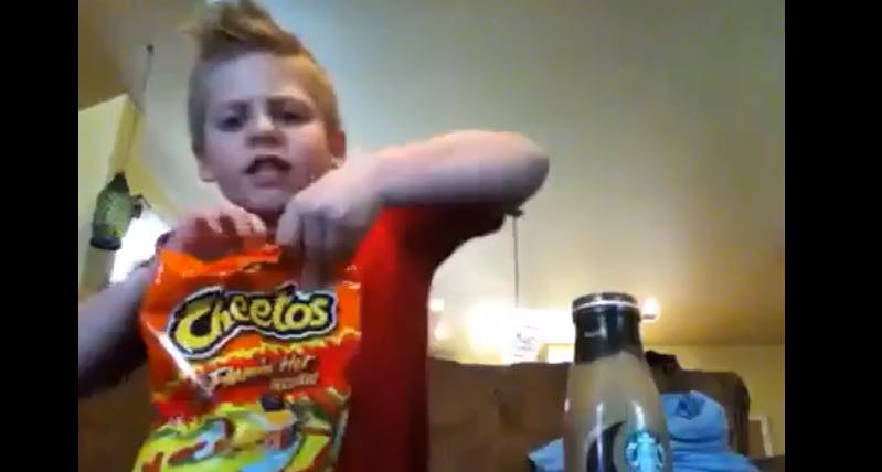 Give this f**king kid some f**king Hot Cheetos already