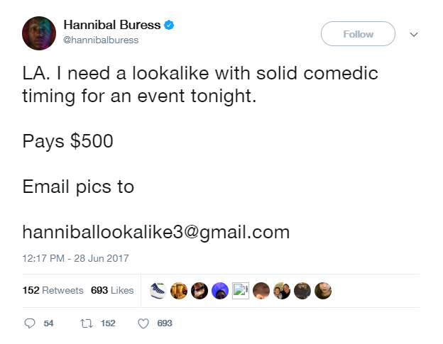 hannibal buress lookalike tweet