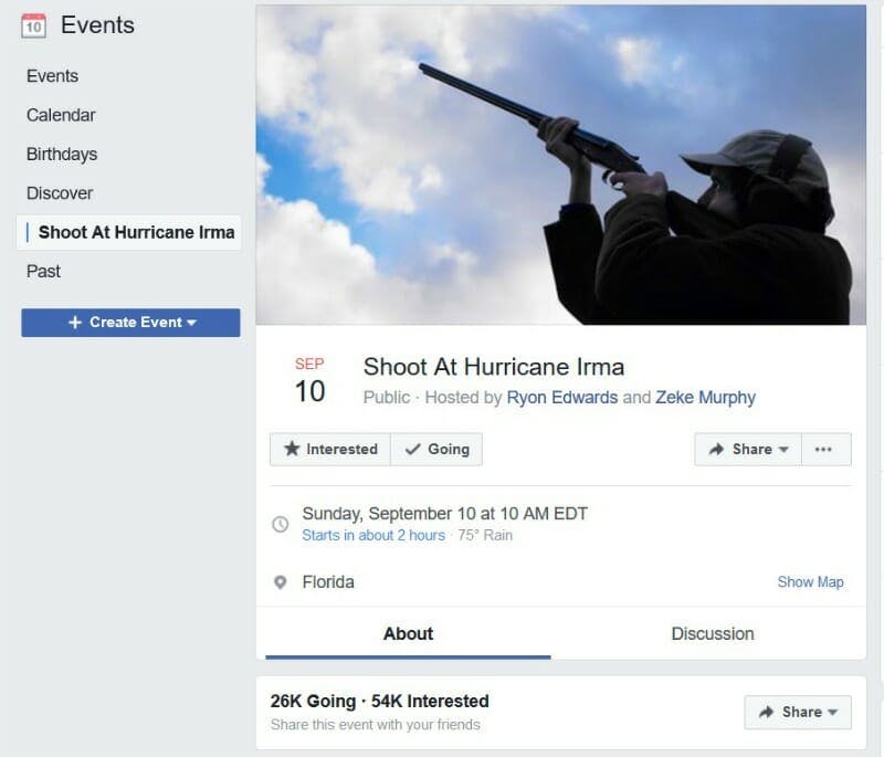 Shooting at Hurricane Irma Facebook group