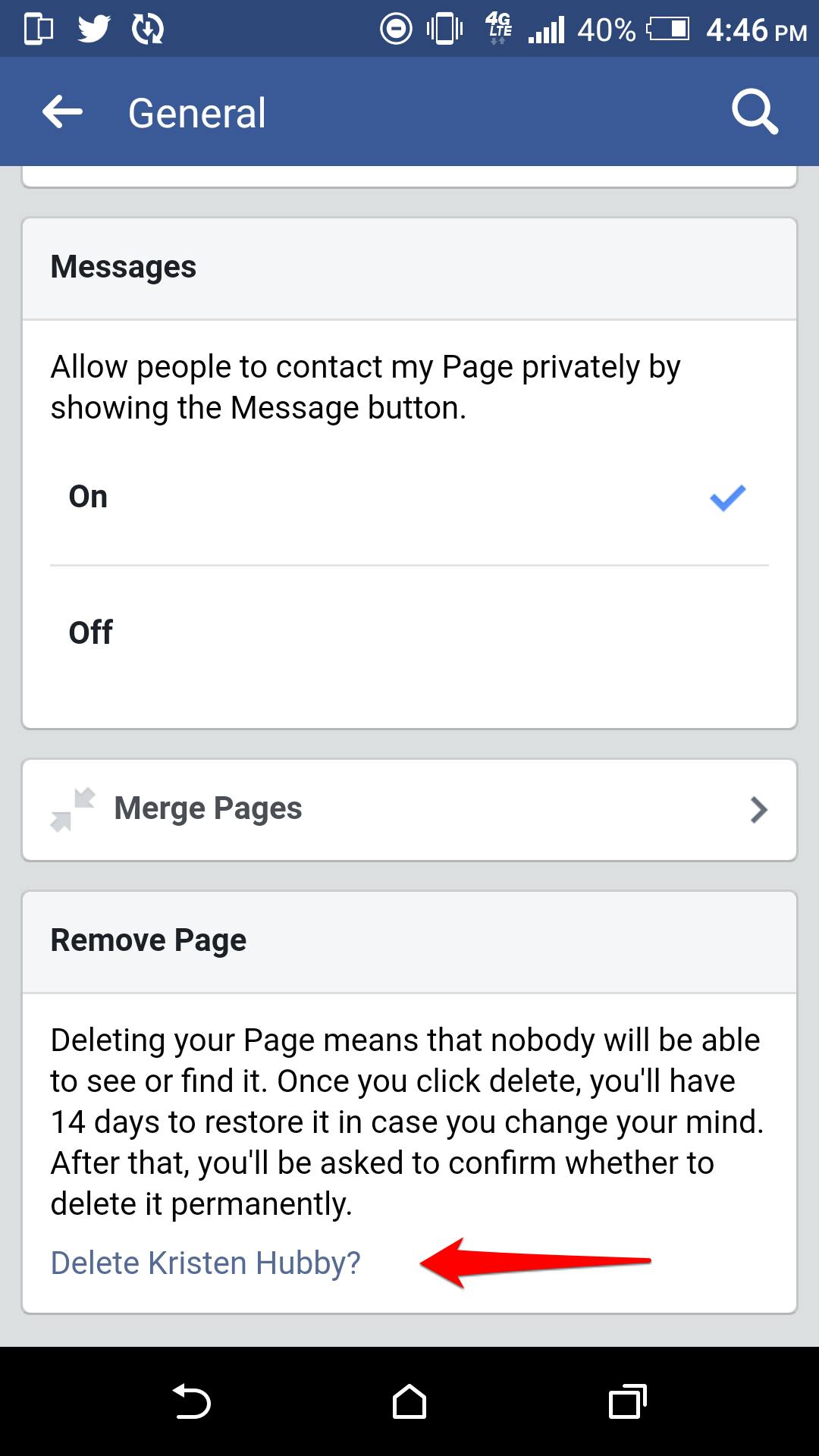 how to delete Facebook page