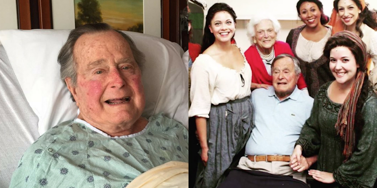 George H.W. Bush alongside a photo of him with Jordana Grolnick