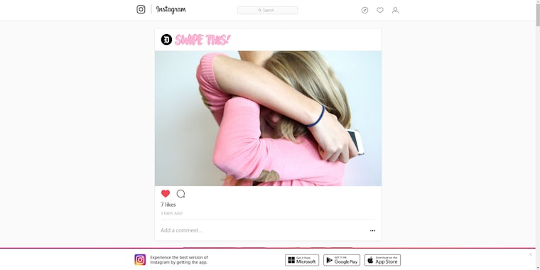 Woman hiding her face in an Instagram post