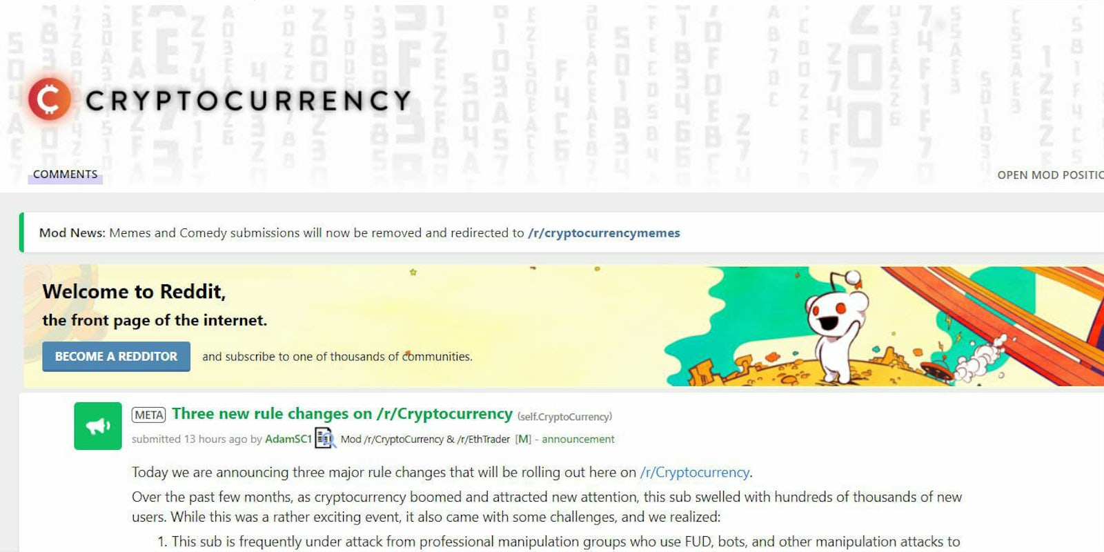 reddit cryptocurrency subreddit