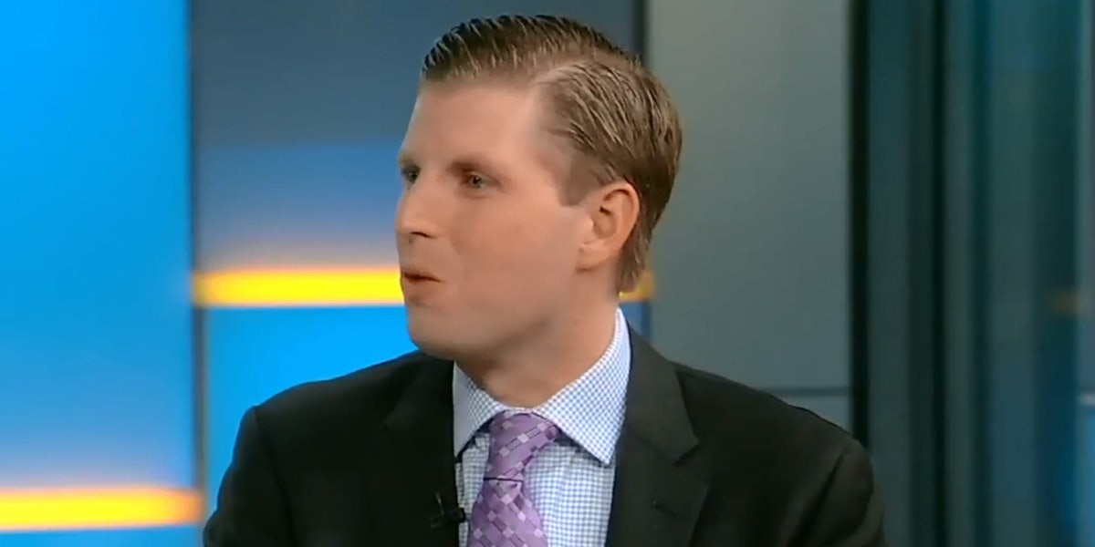 Eric Trump said the only color President Donald Trump sees is 'green' amid criticism that his father is racist.
