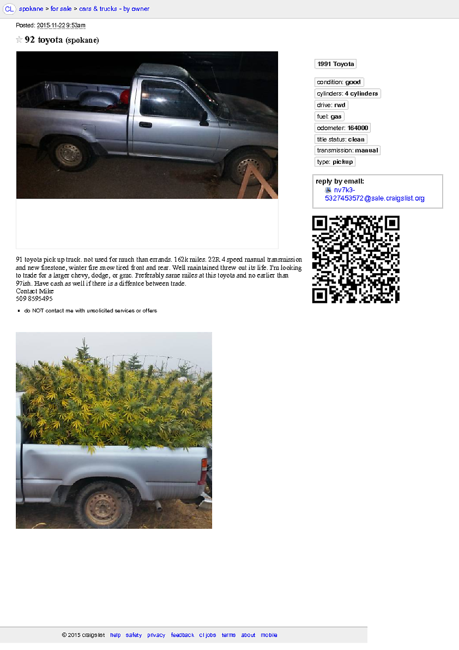 This pickup truck full of weed is the best deal going on Craigslist