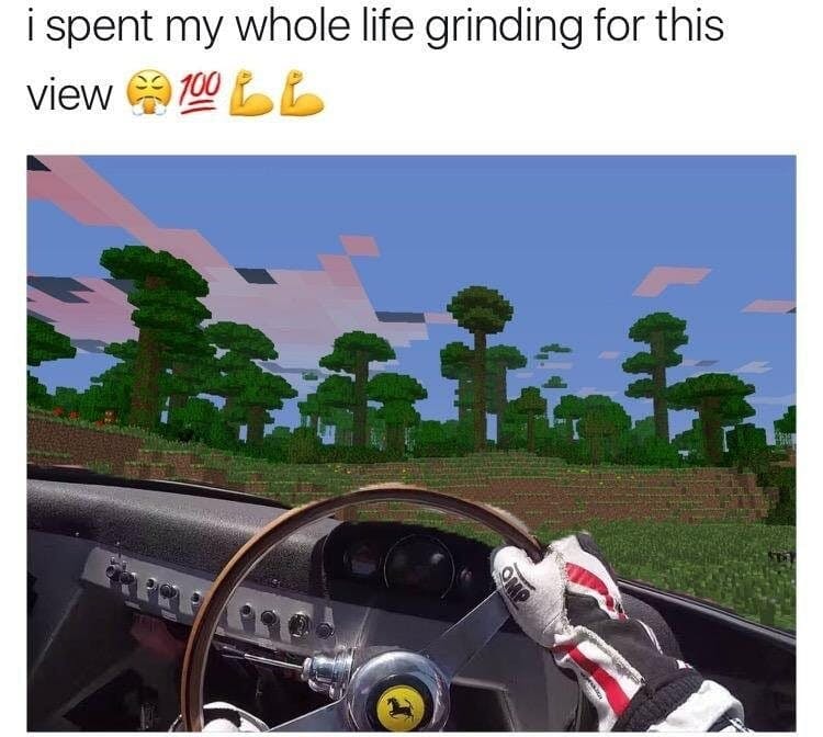 minecraft grind for this view car meme