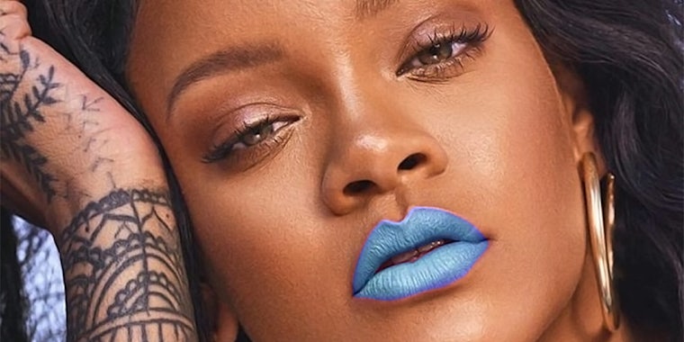 Rihanna wearing blue lipstick