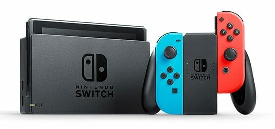 nintendo switch with rainbow joy-cons