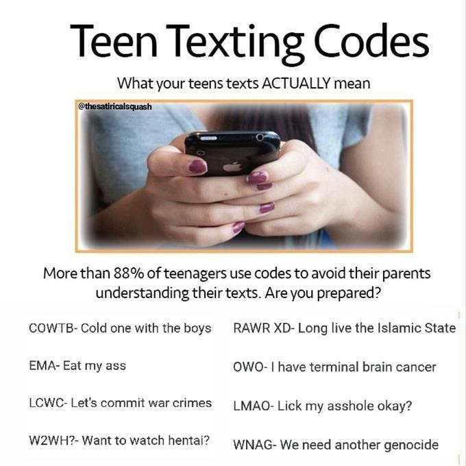 teen texting codes meme