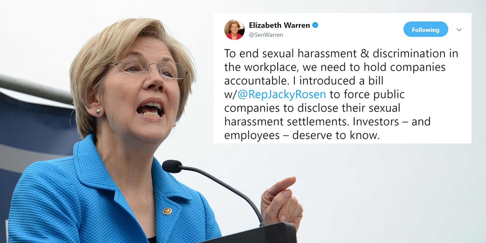 Elizabeth Warren tweets about how to end sexual harassment and discrimination in the workplace