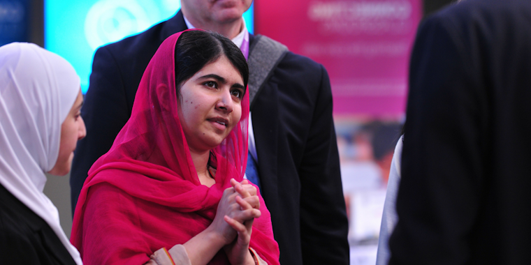 Malala Yousafzai with delegates at the Supporting Syria and the Region conference