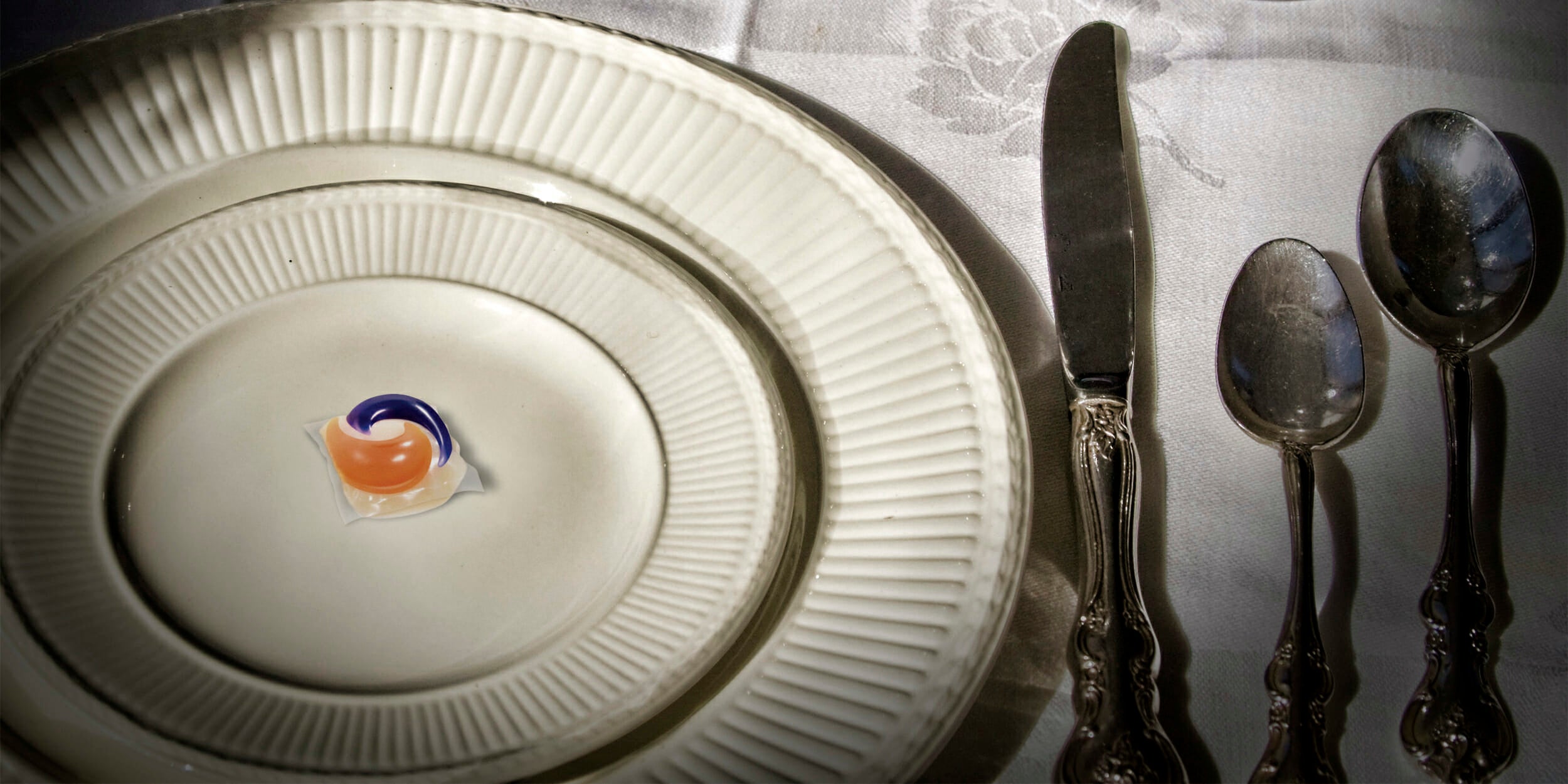 Tide Pod on formal dinnerware