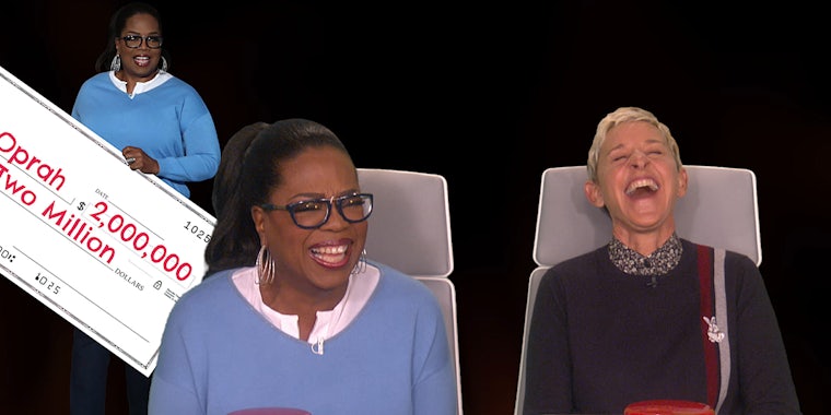 Oprah Winfrey and Ellen DeGeneres laughing