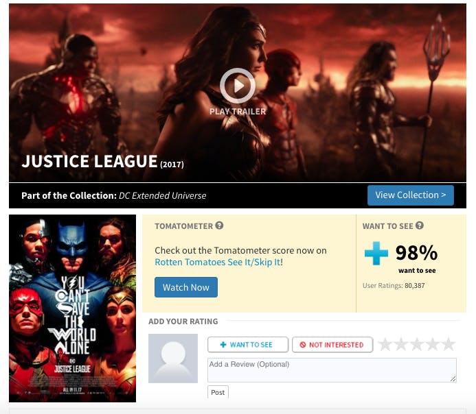 justice league rotten tomatoes