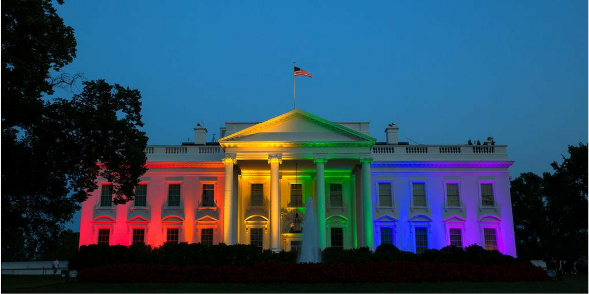 The White House covered with the colors of the LGBTQ flag