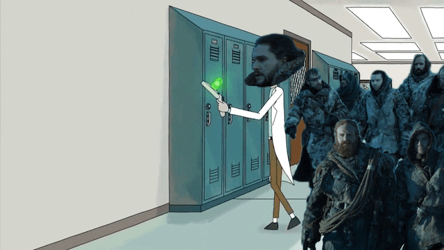 jon snow game of thrones x rick and morty 20 minute adventure gif