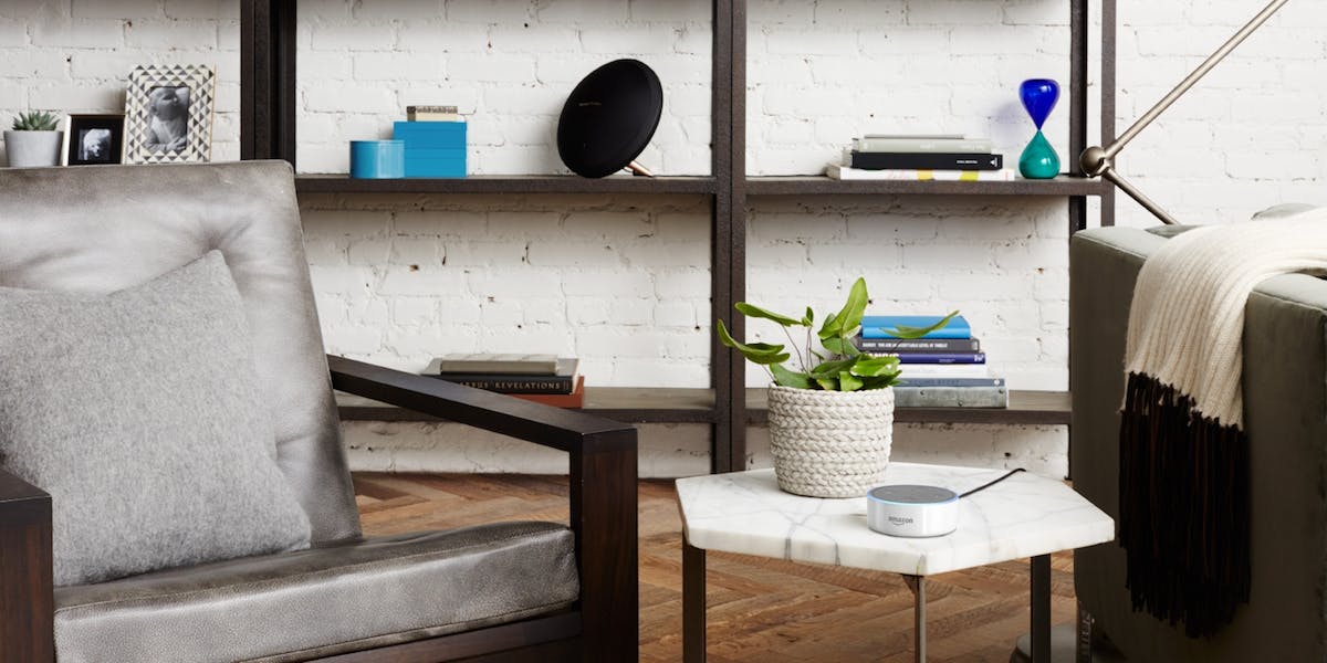 Amazon Alexa - White Echo Dot in Living Room