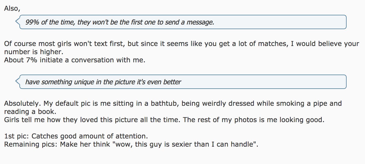 “My default pic is me sitting in a bathtub, being weirdly dressed.”