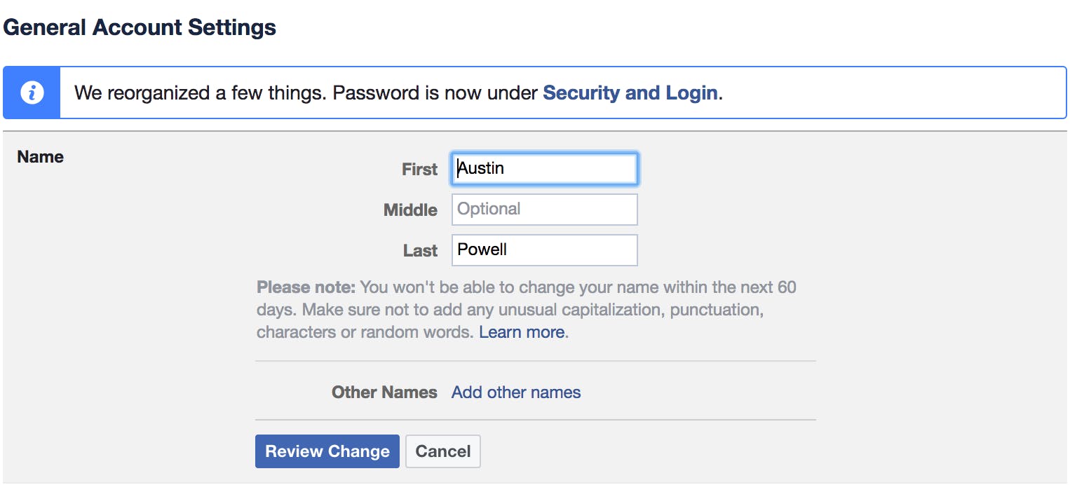 how to change your name on facebook