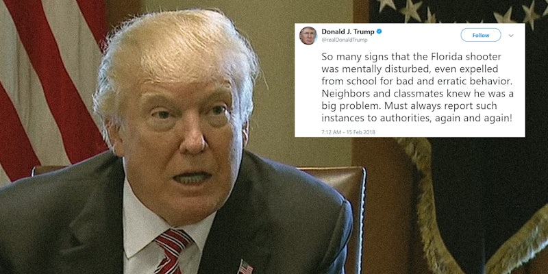Donald Trump blames Florida shooter on 'neighbors and classmates'.