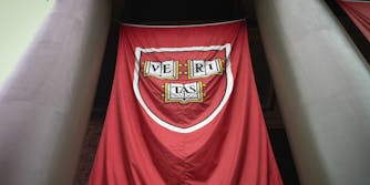 A flag of the Harvard crest