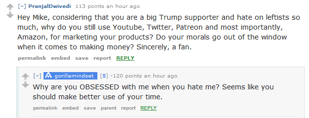 Right-wing provocateur Mike Cernovich hosted a Reddit Ask Me Anything (AMA) on Friday. It went about as well as you'd expect.