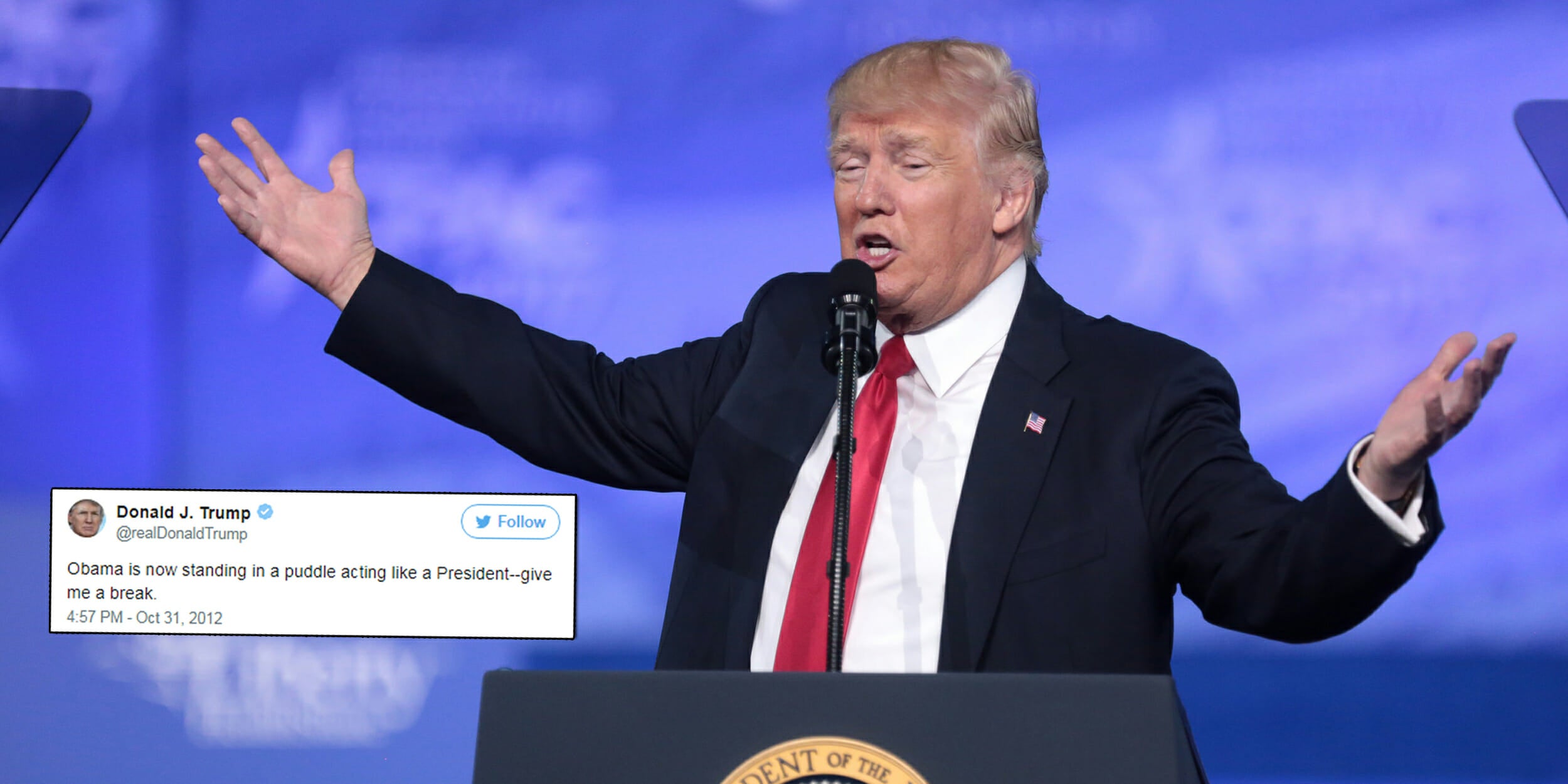 Donald Trump's tweet about Obama during Superstorm Sandy haven't aged well.