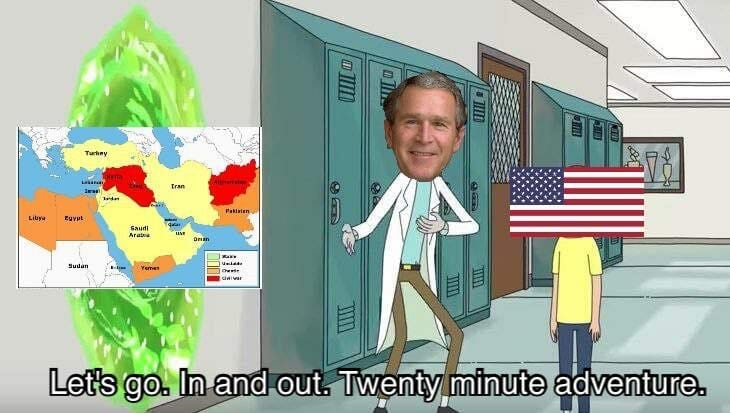 rick and morty 20 minutes adventure george bush iraq war meme