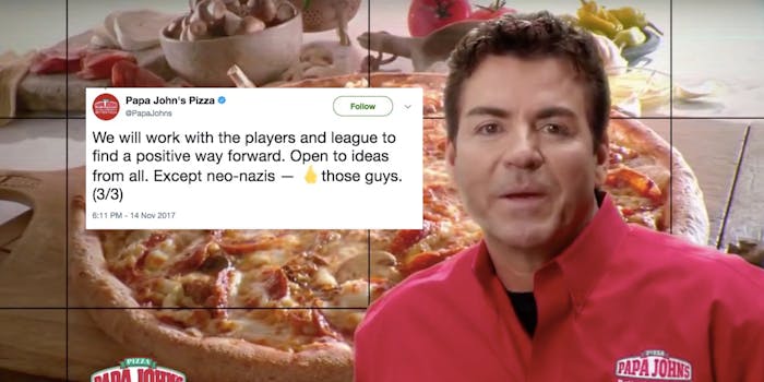 Papa John's tweets out a middle-finger emoji against neo-Nazi backlash.