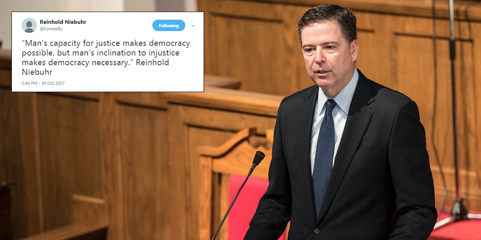 Former FBI Director James Comey sent out a cryptic tweet, that seems awfully like a subtweet, shortly after Robert Mueller announced indictments on Monday.