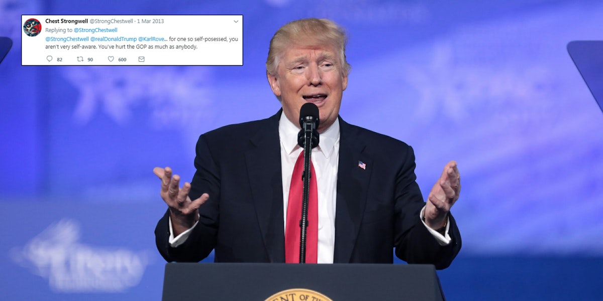 Donald Trump's first like on Twitter was of someone calling him 'self-possessed'