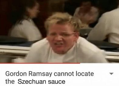 rick and morty meme : gordon ramsay tries to locate szechuan sauce