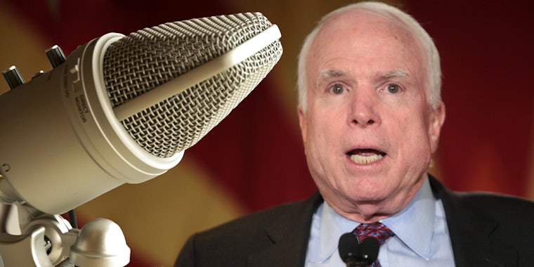 John McCain and a condenser microphone