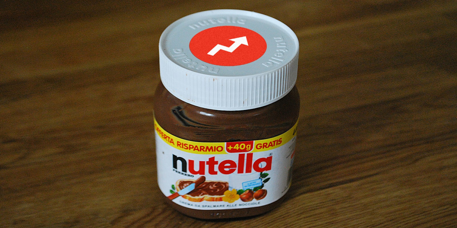 Nutella jar with Buzzfeed logo sticker on cap