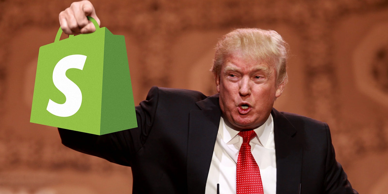 Donald Trump holding Shopify bag