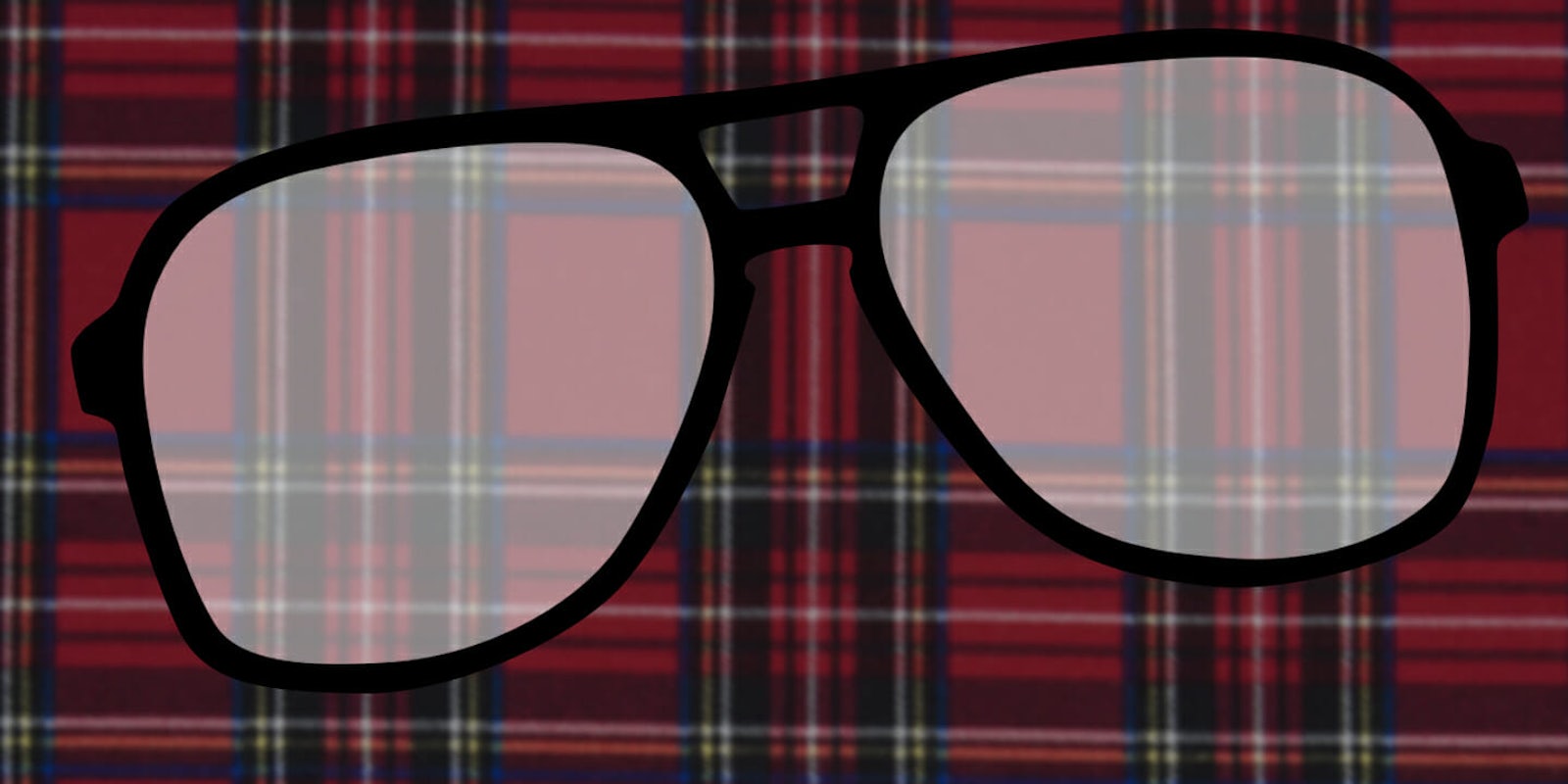 An illustration of plaid and large glasses typically worn by photographer Terry Richardson
