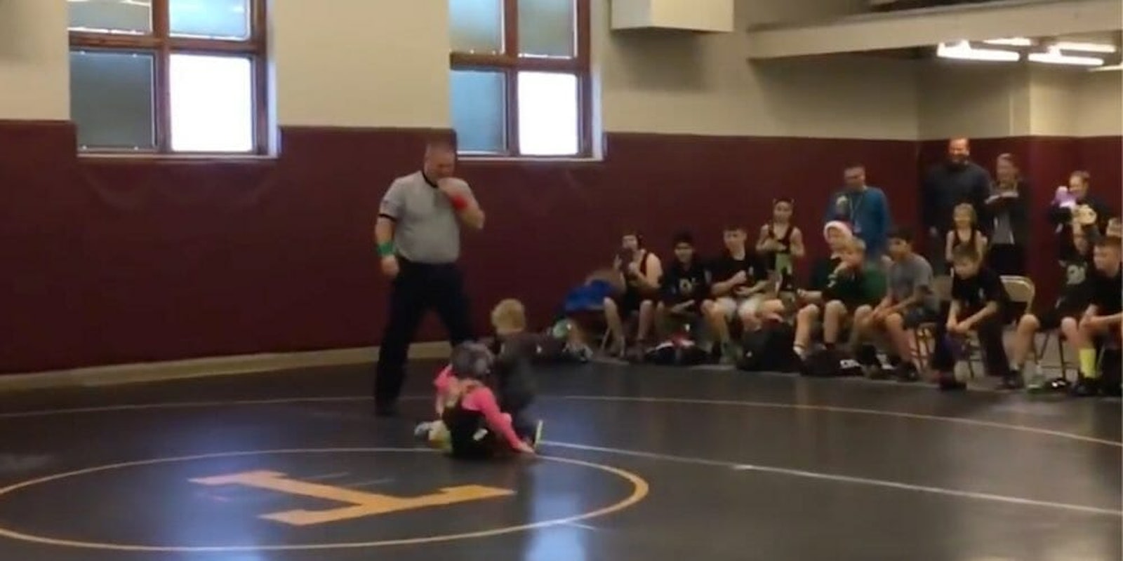 wrestling toddler protects sister