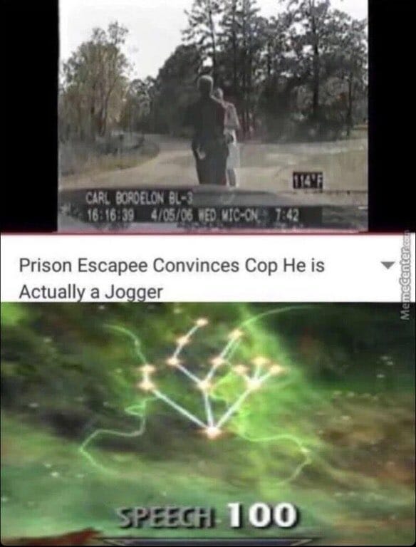 prison escapee convinces police he's a jogger skyrim meme