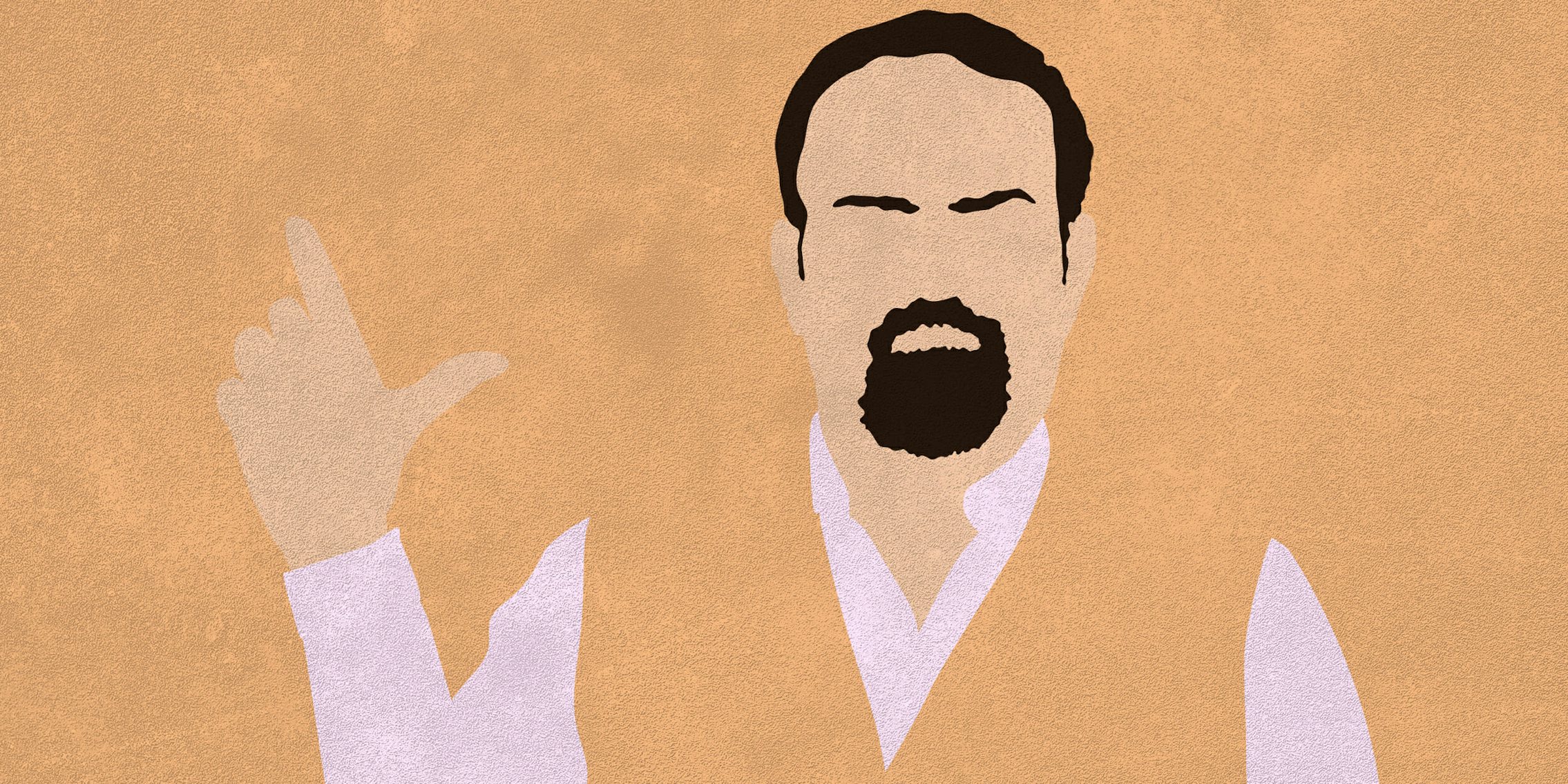 Illustration of Seb Gorka with his hand in the shape of a pistol
