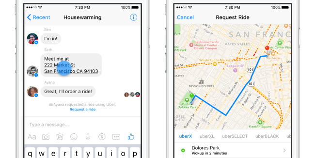 Request Uber on Facebook Messenger