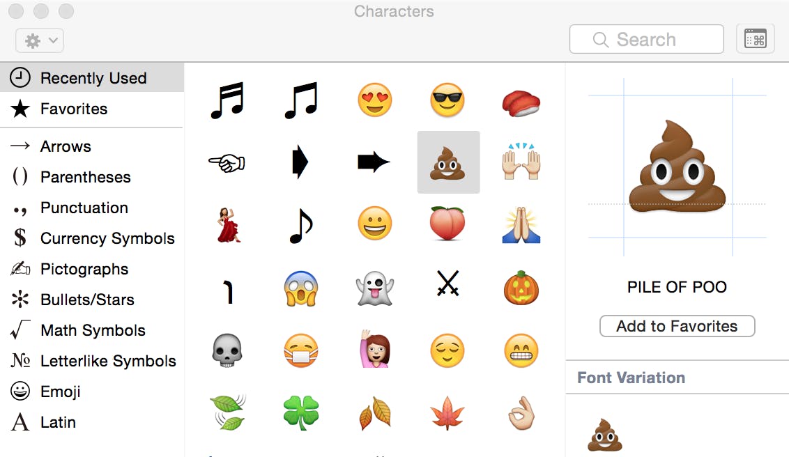 The special-character menu in OS X.
