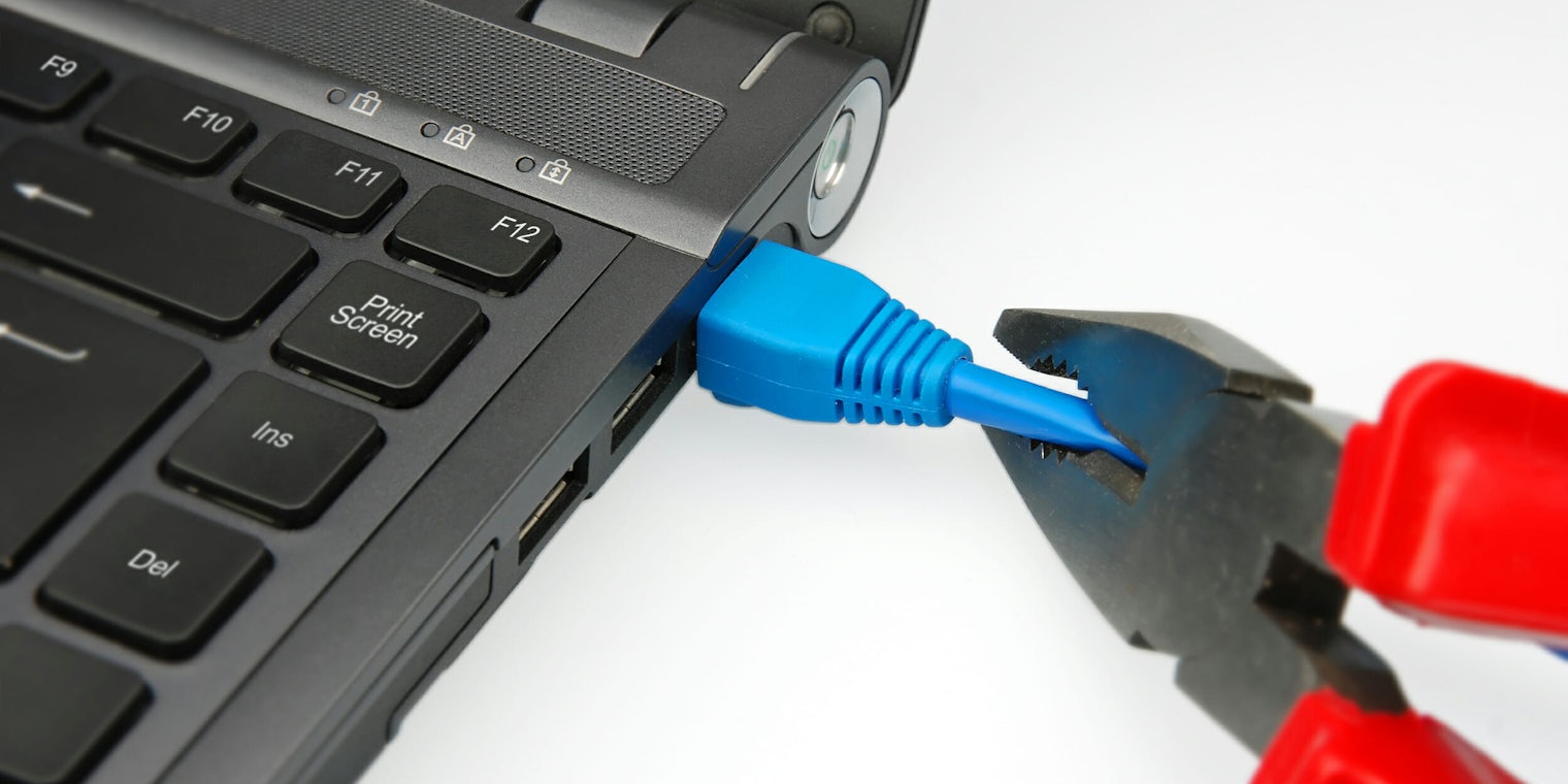 Cutting the ethernet cable from a laptop