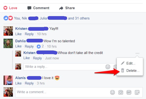 how to delete a comment on facebook