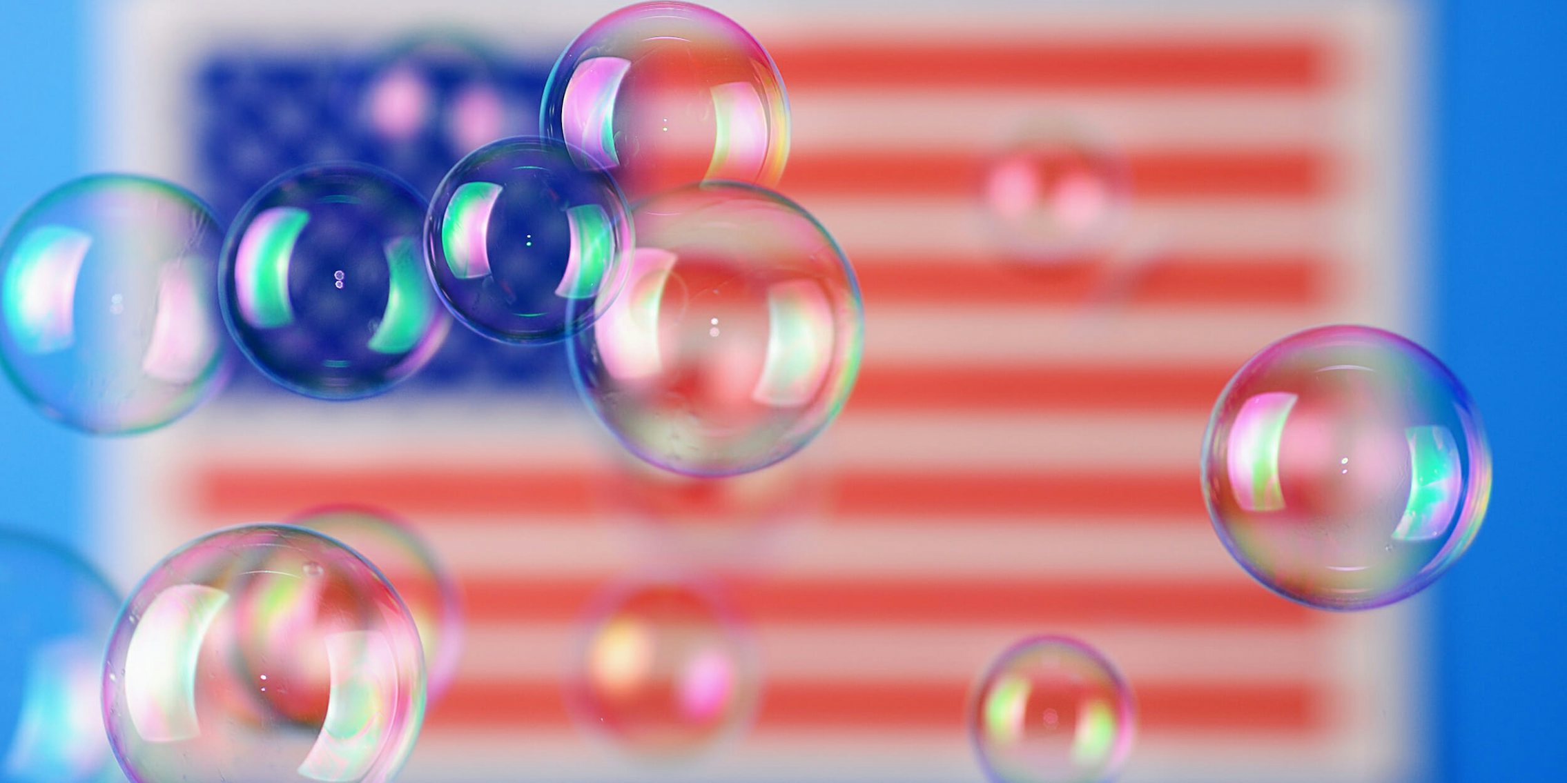 Bubbles in front of American flag