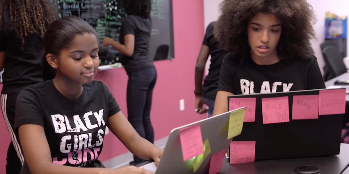Black Girls Code, two young women at laptops