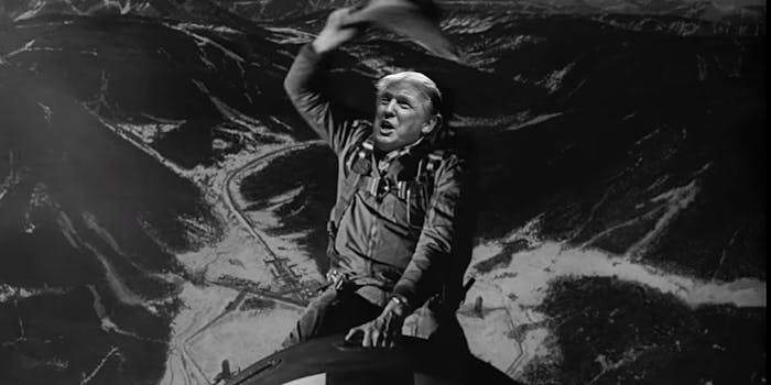 Donald Trump riding the bomb from Dr Strangelove