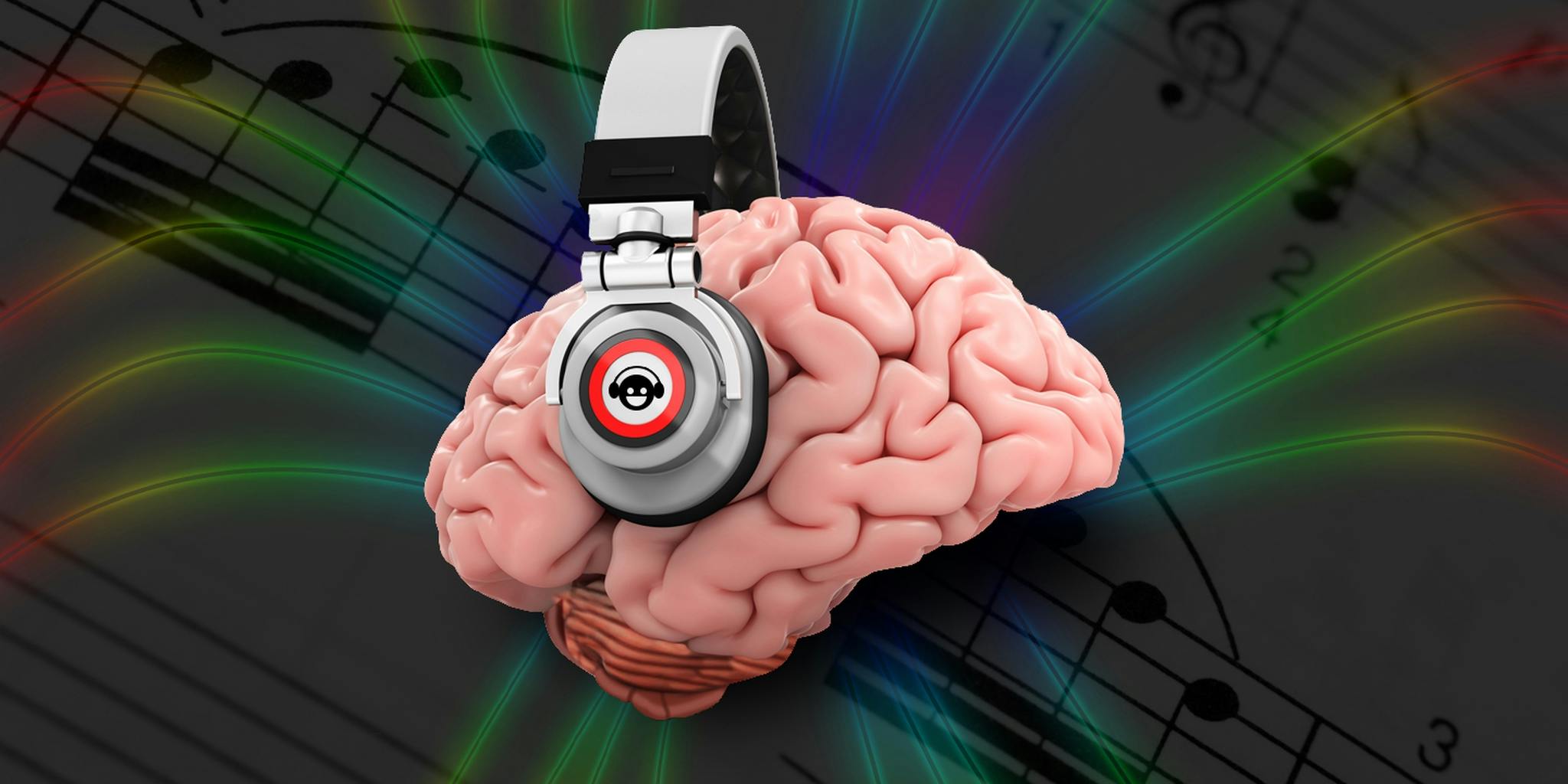 Звук и мозг. Музыкальный мозг. Мозг с наушниками.